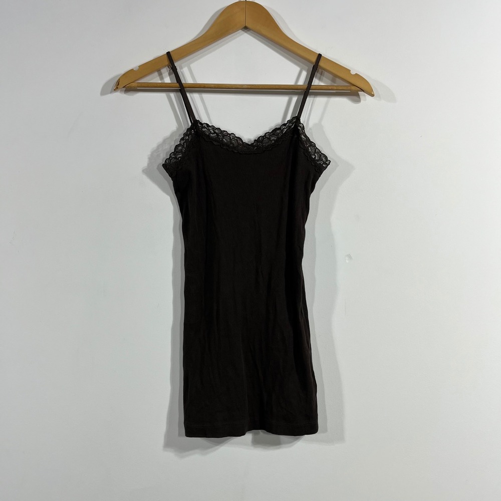 Gap 90s Minimalist Brown Preppy Ribbed Lace Trim Camisole‎ Tank Top Womens XS